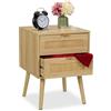 Relaxdays Comodino con 2 Cassetti, Cassettiera Bassa per Camera da Letto, HLP: 55x40x41,5 cm, Design Legno, Naturale