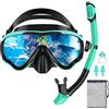 POWZOO Maschera Snorkeling,Occhialini da Sub panoramici a 180°,Anti-Nebbia Maschera Subacquea Adulti con Boccaglio,per Snorkeling Nuoto e Immersioni（verde）