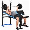 HOMCOM Panca Palestra Multifunzione con Supporto Bilanciere e Schienale Regolabile, Panca Pesi Inclinabile con Leg Extension, Portapesi, Allenamento Palestra Casa, Nero e Blu