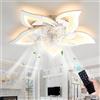 YUNZI 69CM Cromo Fiore Lampadari Con Ventilatore Design Con Telecomando Silenzioso Plafoniera Con Ventilatore Reversibile DC Motore 6 Velocità Per Camera Da Letto Soggiorno LED Lampadari Ventola-Silver