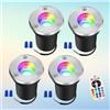 GUODDM 4 Pezzi Faretti LED Esterno - 3W Faretto Luce da Pavimento, Lampada da Terra da Incasso Impermeabile IP65, Faretti LED RGB, Faretto LED da Incasso A Terra, con Faretti Telecomandati(3W(24V))