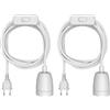 ledscom.de 2 pezzi cavo tessile LEHA II, spina, interruttore, bianco lucido, 3 m, presa in porcellana, 1x E27 max. 300W