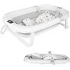 NONE Vasca da bagno pieghevole per bambini con tappetino da bagno, vasca da bagno per bambini con termometro integrato, vasca da bagno portatile per bambini da 0 a 36 mesi