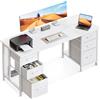 Coleshome Scrivania con 6 Cassetti Scaffali Salvaspazio, perfetta per casa, ufficio e studio, struttura stabile e robusta, 160x52cm, Bianco