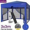 LOEFME Gazebo Pop-Up 3x3M con Zanzariera, Tenda Impermeabile con Pareti in Rete, Protezione UV per Campeggio, Patio e Giardino
