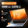 NONE Notebook da 15.6 pollici con sblocco tramite impronta digitale, Windows 11 Pro, processore Intel Core i3 6006U, 16GB di RAM, SSD da 1TB, computer portatile per ufficio.