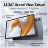 NONE Tablet con Schermo Ultra Grande da 13,36 Pollici, Android 15, 8GB+128GB, Batteria da 9800mAh, Doppia Fotocamera HD da 1300MP, Display IPS HD con Protezione Occhi, Octa Core, Sottile e Portatile, WiFi,