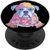 Kawaii Whimsical Pastel Pup Face Graphic Carino Blu Bulldog Ritratto Amante Animale Grafica Rosa Inverno PopSockets PopGrip Adesivo