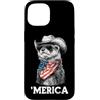 Merica USA Patriotic Cute Funny 4th of J Custodia per iPhone 15 Furetto Bandiera Americana Bandana Occhiali Da Sole Cowboy Cappello Country