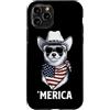 Merica USA Patriotic Cute Funny 4th of J Custodia per iPhone 11 Pro Furetto Bandiera Americana Bandana Cowboy Hat Cool Occhiali da Sole