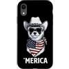 Merica USA Patriotic Cute Funny 4th of J Custodia per iPhone XR Furetto Bandiera Americana Bandana Cowboy Hat Cool Occhiali da Sole