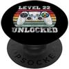 Vintage Gamer Birthday Milestone Apparel Livello 22 Sbloccato Divertente 22° Compleanno Gamer Vintage Retro PopSockets PopGrip Adesivo