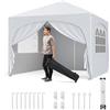 COSTWAY Gazebo Piehevole da Esterno 3 x 3 m, Gazebo Regolabile in Altezza con Pareti Rimovibili, Borsa con Ruote, Picchetti, Ancoraggi, Corde Vento e Sacchi di Sabbia, Tendone per Giardino (Bianco)