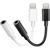 Dongcill 2 Pack Adattatore Lightning Jack Cuffie, Adattatore Cuffie iphone da 3,5 mm, adattatore per cuffie per iPhone 14/14 Pro/13/13 Pro/12/11/XR/XS/X, senza funzione telefono (bianco e nero)