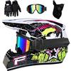 FASXZVM Unisex Integrale MTB Casco da Motocross, con Occhiali Guanti Maschera, Gioventù Bambini Moda Fuori Strada Sport Moto ATV Scooter Casco, Discesa Enduro BMX Quad Bici da Sporcizia Incidente Casco ( Colo