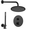 Inbagno Set doccia incasso nero opaco con braccio e soffione 20 cm, kit doccia con doccino in ottone, presa acqua e supporto, GEMINI