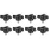 QUARKZMAN 8pz Manopole di Serraggio a Stella M5 x 10mm Filettatura Maschio Metrica 32mm 4 Punti Manopola Perno Filettato Testa Plastica Manico Serraggio Manuale Vite a Testa Zigrinata, Nero