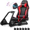 StarTech Simulatore di guida Cockpit - Sedia da gaming GTS03 - Finto cuoio, supporto per volante e pedali, altoparlanti integrati, pieghevole, schienale regolabile, rosso