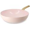MENASTYL - Wok 28 cm con rivestimento antiaderente in ceramica (senza PFAS/PTFE) per tutti i piani cottura, inclusa l'induzione - In alluminio - gamma Colorama - Rosa - 6020929