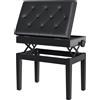 Sgabello Per Pianoforte Trapuntato Con Vano Contenitore, In Legno E Pelle Pu, 54.5x33x48-58 Cm, Nero