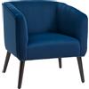 Poltroncina Moderna Sedia Imbottita Stile Nordico, Rivestimento In Velluto E Gambe In Legno, Blu, 70.5x70x76cm