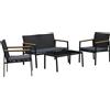 Set 4 Pezzi Salotto Da Esterni Con 2 Sedie, Divano E Tavolino Mobili Da Giardino In Rattan E Acciaio Nero