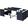 Set Mobili Da Giardino 5pz Set Tavolo Da Pranzo Con 4 Sedie Con Cuscini Combinabili A Rettangolo, Nero, 109x109x72 cm