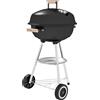 Barbecue A Carbonella Con Griglia In Acciaio, Coperchio E Prese D'aria E Ruote, Nero