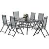 Set Da Giardino 7 Pezzi Con Tavolo Da Pranzo Con Foro Per Ombrellone E 6 Sedie Pieghevoli, Grigio