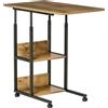 Tavolino Da Salotto Stile Industriale, Altezza Regolabile E 4 Ruote Con Freno, 80x40x60-75cm