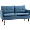Divano 2 Posti In Tessuto Con Cuscini Imbottiti E Gambe In Acciaio 139x68x80cm, Blu Scuro
