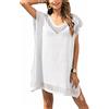Codkkre Copricostume Donna Mare Vestito da Spiaggia con Crochet Scollo a V Abito da Spiaggia Coprire Costumi da Bagno Sciolto Hollow out Sexy Bikini Cover Up, Bianco