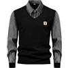 Foweknow Maglione da uomo finto in due pezzi, a maglia, con colletto a camicia, a maniche lunghe, lavorato a maglia, maglione da lavoro, maglione invernale, Nero , 4XL