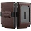 VULKIT Porta Carte di Credito Uomo Slim con Finestra ID Portafoglio Uomo Piccolo RFID Schermato Pop Up Metallo Porta Tessere Uomo, Espresso