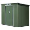 Outsunny Casetta da Giardino in Acciaio con Tetto Inclinato, Doppia Porta Scorrevole e Prese d'Aria, 213x130x173 cm, Verde