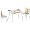 Set arredo cameretta con tavolo e 2 sedie per bambini da 3-8 anni con fantasia con animali, verde