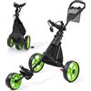 Carrello da golf push pull a 3 ruote, carrello da golf pieghevole leggero e regolabile in altezza con custodia, freno a pedale per sport all'aria aperta