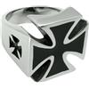 Massiccio Anello Uomo Croce Ferro Acciaio Inox Sigillo Nero Argento Bikerschmuck
