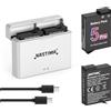 NASTIMA 2100mAh Li-ion Batteria 2-Pack per DJI Osmo Action 5 Pro/4/3 | 3,85V Batteria di Ricambio per DJI Osmo 360 Fotocamera, Custodia con Ricarica Rapida PD, Doppia Porta USB-C, Spia LED