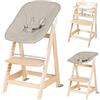roba Seggiolone Born Up Set 2 in 1 - Design Greyish quilted - Funzione Pieghevole - Imbracatura - 2 Posizioni - da 0 a 6 Mesi - Legno Naturale/Grigio