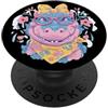 Kawaii Whimsical Pastel Reptile Face Gra Blu Dinosaur Ritratto Amante Animali Grafica Occhiali Rosa PopSockets PopGrip Adesivo