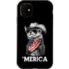Merica USA Patriotic Cute Funny 4th of J Custodia per iPhone 11 Furetto Bandiera Americana Bandana Occhiali Da Sole Cowboy Cappello Country