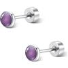 FACOKO Orecchini a bottone con ametista 4 mm in acciaio al titanio con fondo piatto ipoallergenici per donna piccoli orecchini viola gioielli minimalisti e delicati regalo