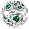 LNQOBU Birthstone Charms per Braccialetti, 925 Argento Sterling Perline di Fascino a Forma di Cuore con trifoglio Portafortuna, Ciondolo d'amore, Regalo di Compleanno per le Donne