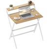 HOMCOM Scrivania Salvaspazio Pieghevole con Ripiano per Monitor, Tavolo per Computer Piccola e Richiudibile da Ufficio e Studio, in Acciaio, 81.5x62x86.5 cm, Color Legno