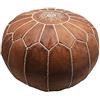 Horus Artesanía de Egipto Pouf Pouf e poggiapiedi in pelle naturale imbottito fatto a mano in Marocco, colore marrone 55 x 35 cm