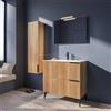 Parama Mobile bagno a terra cannettato 90 cm rovere chiaro 2 cassetti con lavabo in ceramica, piedini nero opaco e colonna | Fuji