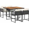vidaXL Set da Pranzo da Giardino 5 pz Nero con Cuscini in Polyrattan