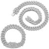 JUNVirtuous 2 collane cubane da uomo e bracciale cubano Miami in argento con diamanti luccicanti, gioielli hip hop per uomini e donne, Placcato oro, Zirconia cubica