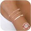 CASSIECA 3 Pezzi Bracciale Donna Argento 925 Braccialetti Impilabile Catena Placcati Oro 14K Bracciali Set Braccialetti Regolabile Gioielli Oro Rosa per Donna